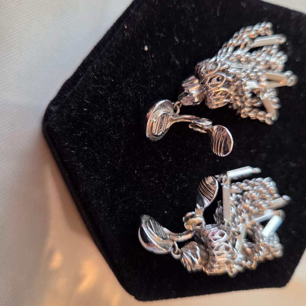 Vintage Monet Silver Tassel Earrings - Picture 7 of 7